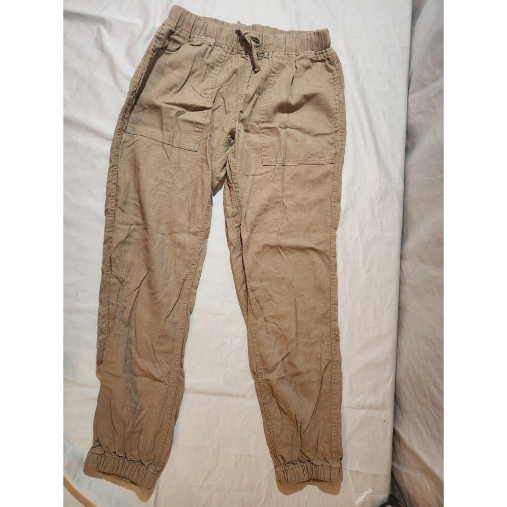 Love Tree Pants Women S Biege Jogger Boho Genie High-Rise Relaxed Linen Pull On